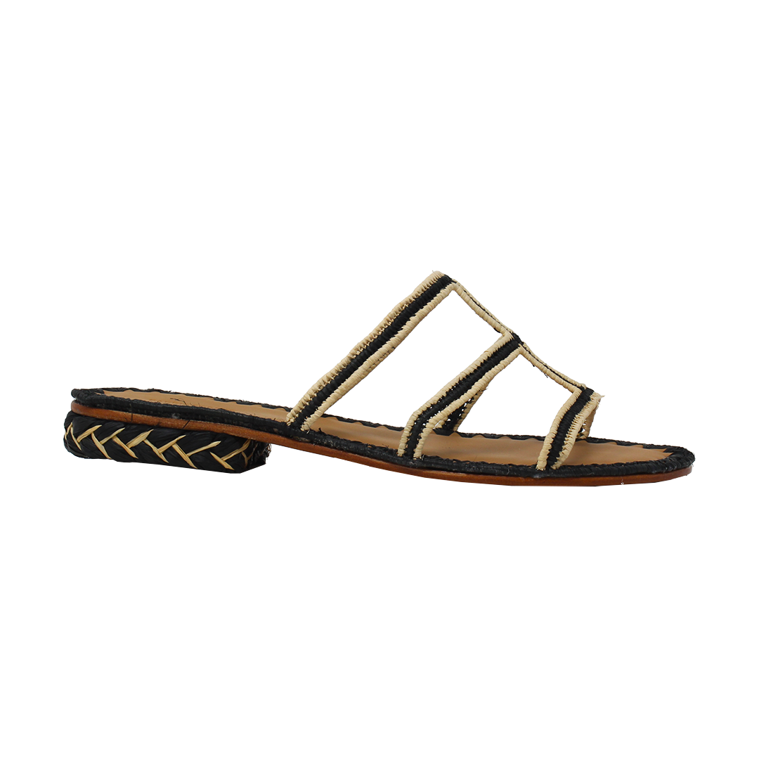 Carrie Forbes Sicilia Bicolor Raffia Flat Sandals, Black, Women's, 35EU, Sandals Flat Sandals